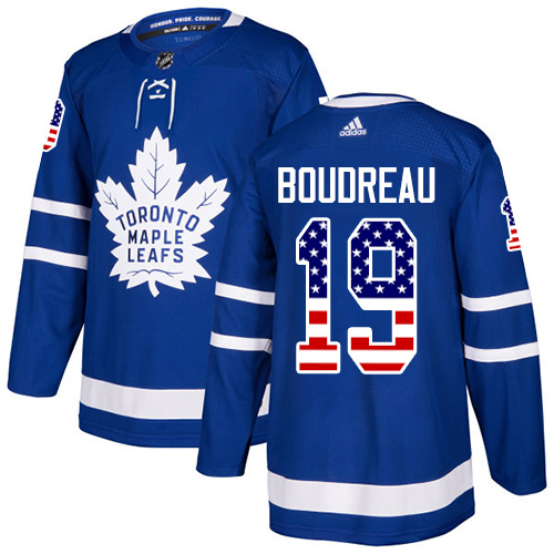 Adidas Maple Leafs #19 Bruce Boudreau Blue Home Authentic USA Flag Stitched NHL Jersey - Click Image to Close